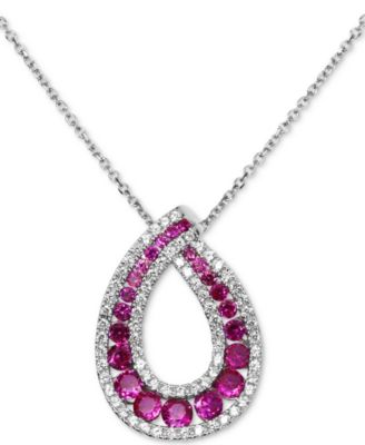 Macy's - Lab-Grown Ruby (1-1/2 ct. t.w.) & Cubic Zirconia Loop 18" Pendant Necklace in Sterling Silver