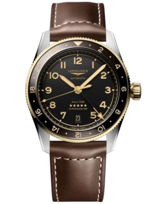 Longines - Men's Swiss Automatic Spirit Zulu Time Brown Leather Strap Watch 39mm