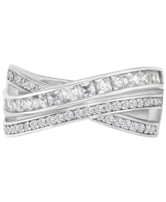 Macy's - Cubic Zirconia Princess & Round Double Row Crossover Statement Ring