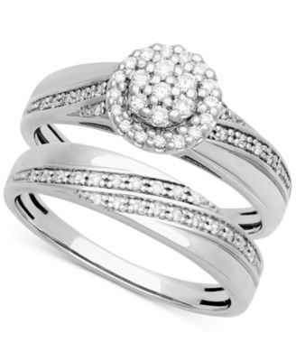 Macy's - Diamond Halo Cluster Diagonal Two Row Bridal Set (1/4 ct. t.w.) in 14k White Gold