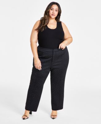 Nina Parker - Trendy Plus Size Studded Scuba Straight-Leg Pants