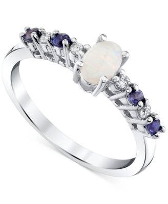!FIDEA FACTORY - Opal (1/3 ct. t.w.), Iolite (1/5 ct. t.w.) & Diamond Accent Ring in 10k White Gold