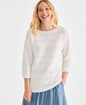 Style & Co - Petite Cotton Mixed-Stitch Pointelle Sweater