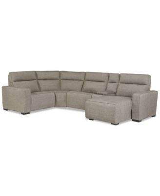 Furniture - Miren 5-Pc. Fabric Sectional with 2 Power Headrest Recliners with Console