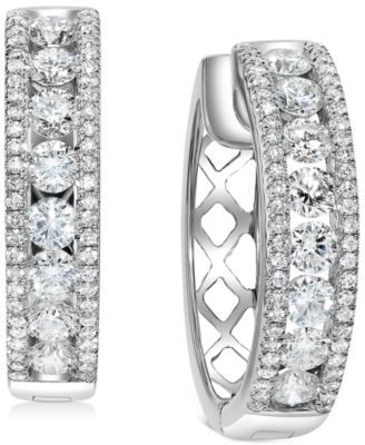 Macy's - Diamond Openwork Small Hoop Earrings (1-1/2 ct. t.w.) in 14k White Gold, 0.75"