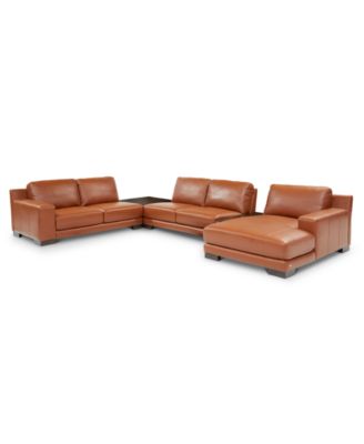 Furniture - Darrium 5-Pc. Leather Chaise Sectional with Corner Table & Console
