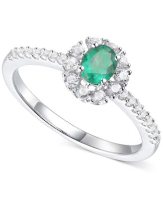 Macy's - Emerald (1/3 ct. t.w.) & Diamond (1/3 ct. t.w.) Halo Ring in Sterling Silver (Also in Sapphire & Ruby)