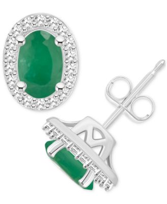 Macy's - Emerald (1 ct. t.w.) & Diamond (1/6 ct. t.w.) Halo Stud Earrings in Sterling Silver (Also in Ruby & Sapphire)