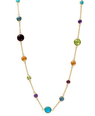 EFFY Collection - Multi-Gemstone (7-7/8 ct. t.w.) & Turquoise Bezel  Statement Necklace in 14k Gold. 16" + 2" extender