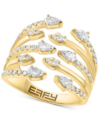 EFFY Collection - Lab Grown Diamond Pear & Round Multirow Statement Ring (1-1/20 ct. t.w.) in 14k Gold