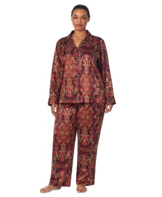 Lauren Ralph Lauren - Plus Size Satin Notched-Collar Pajama Set