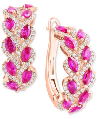 EFFY Collection - Ruby (1-7/8 ct. t.w.) & Diamond (5/8 ct. t.w.) Hoop Earrings in 14k Rose Gold