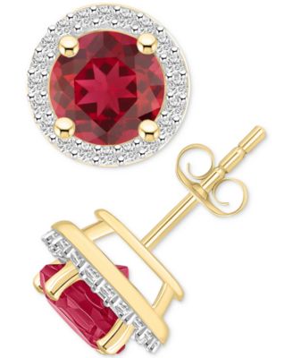 Macy's - Lab-Created Ruby (2 ct. t.w.) & Lab-Created White Sapphire (1/5 ct. t.w.) Halo Stud Earrings in 10k Gold (Also in Additional Gemstones)