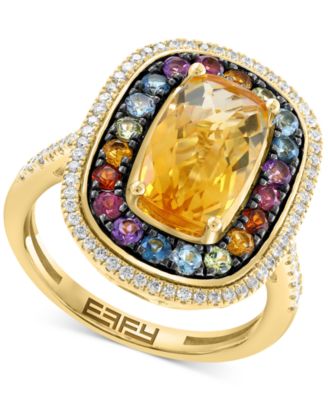 EFFY Collection - Multi-Gemstone (3-5/8 ct. t.w.) & Diamond (1/3 ct. t.w.) Halo Ring in 14k Gold
