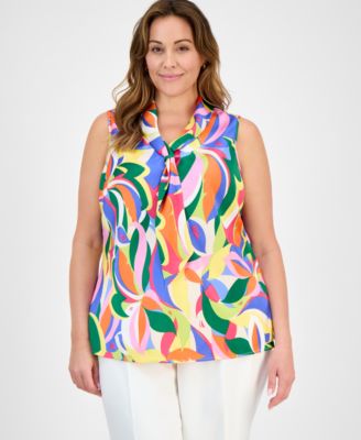 Tahari ASL - Plus Size Sailor-Tie Sleeveless Blouse