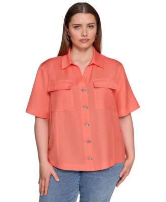 KARL LAGERFELD PARIS - Plus Size Short-Sleeve Shirt Jacket