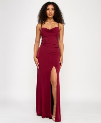 Emerald Sundae - Juniors' Cowlneck Ruched Gown