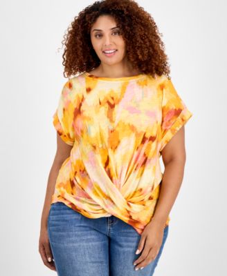 Democracy - Trendy Plus Size Scoop-Neck Cuff-Sleeve T-Shirt
