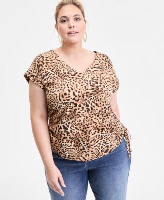 I.N.C. International Concepts - Plus Size Printed Adjustable-Side-Tie Top