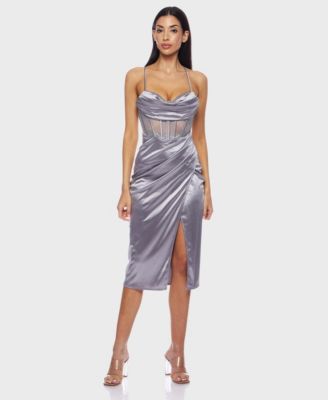 Alex & Sophia - Juniors' Draped-Sweetheart-Neck Lace-Up Midi Dress