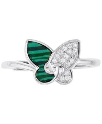 Macy's - Butterfly Adjustable Ring (1.85 ct. t.w.) Malachite, (0.144 ct. t.w.) Cubic Zirconia in Sterling Silver