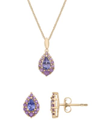 Macy's - Women's 2-Piece Set Tanzanite (1-3/8 ct. t.w.) and Amethyst (5/8 ct. t.w.) Pendant Neckless with Matching Earrings in 14K Gold-Plated Over Sterling Silver