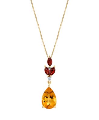 Macy's - Citrine (2-9/10 ct. t.w.), Garnet (5/8 ct. t.w.) and Accent Diamond Necklace in 10K Yellow Gold