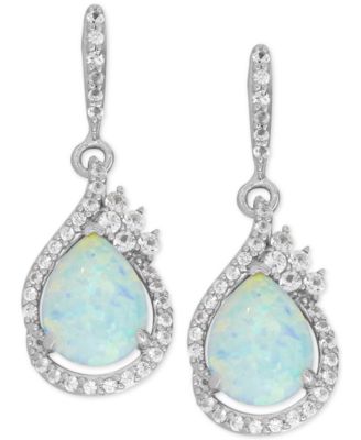Macy's - Lab-Grown Sapphire (4-5/8 ct. t.w.) and White Sapphire (1/2 ct. t.w.) Drop Earrings in Sterling Silver