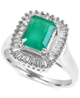 EFFY Collection - Emerald: (1-3/8  ct. t.w.) and Diamond (3/8 ct. t.w.) Ring in 14k White Gold