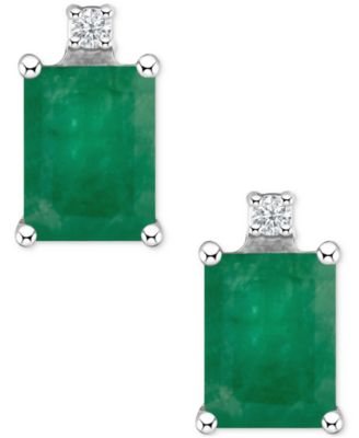 Macy's - Emerald (1-1/8 ct. t.w.) & Diamond Accent Stud Earrings in 14k White Gold (Also in Ruby, Sapphire, & Tanzanite)