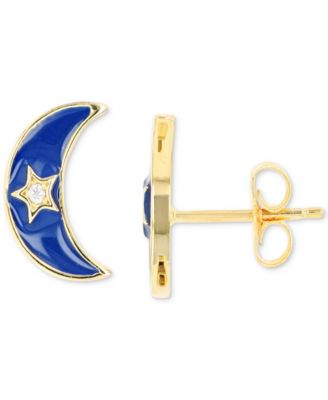Macy's - Cubic Zirconia & Enamel Crescent Moon Stud Earrings in 14k Gold-Plated Sterling Silver