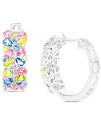 Macy's - Multicolor Cubic Zirconia Cluster Small Hoop Earrings, 0.75"