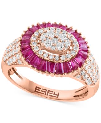 EFFY Collection - Ruby (1-5/8 ct. t.w.) & Diamond (5/8 ct. t.w.) Baguette Cluster Ring in 14k Rose Gold