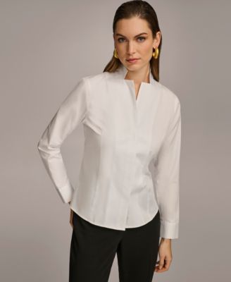 Donna Karan New York - Women's Stand Collar Button Front Cotton Shirt