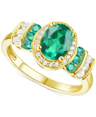 Macy's - Lab-Grown Emerald (1-1/6 ct. t.w.) & Lab-Grown White Sapphire (1/4 ct. t.w.) Oval Halo Ring in 14k Gold-Plated Sterling Silver (Also in Additional Gemstones)