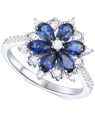 Macy's - Lab-Grown Emerald (7/8 ct. t.w.) & Lab-Grown White Sapphire (1/8 ct. t.w.) Flower Ring in 14k Gold-Plated Sterling Silver (Also in Additional Gemstones)