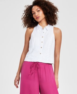 Bar III - Women's Collared Button-Front Halter Top
