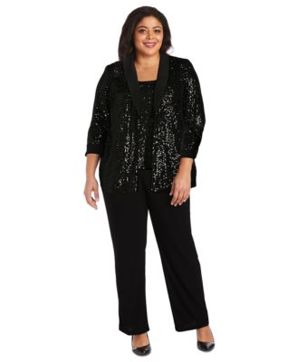 R & M Richards - Plus Size Sequined Sleeveless Top, Open-Front Jacket & Pants Set