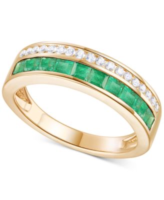 Macy's - Emerald (7/8 ct. t.w.) & Diamond (1/5 ct. t.w.) Double Row Band in 14k Gold
