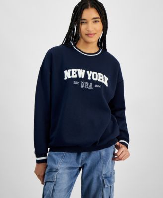 Hippie Rose - Juniors' Varsity Tipping Drop-Shoulder Fleece Sweatshirt