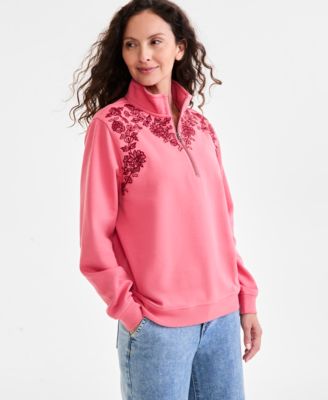 Style & Co - Petite Embroidered Fleece Mock-Neck Top