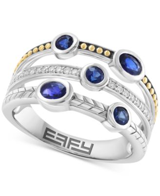 EFFY Collection - Sapphire (5/8 ct. t.w.) & Diamond (1/10 ct. t.w.) Triple-Row Ring in Sterling Silver (Also in Ruby)
