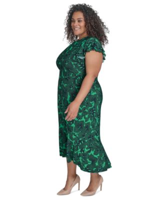 Tommy Hilfiger - Plus Size Dotty Hibiscus Flutter-Sleeve Dress