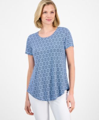 JM Collection - Women's Geo Etch Scoop-Neck Top, Created for Macy's