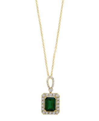 EFFY Collection - Emerald (2-1/5 ct. t.w.) & Diamond (1/4 ct. t.w.) Emerald-Cut Square Halo 18" Pendant Necklace in 14k Two-Tone Gold