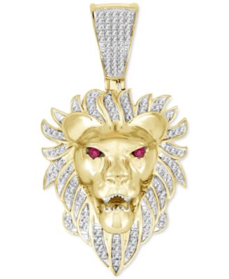 Macy's - Men's Diamond (1/5 ct. t.w.) & Ruby Accent Lion Pendant in 10k Gold