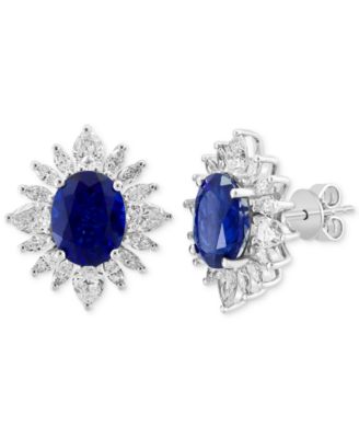 EFFY Collection - Lab Grown Sapphire (3-3/4 ct. t.w.) & Lab Grown Diamond (1-5/8 ct. t.w.) Starburst Halo Stud Earrings in 14k White Gold