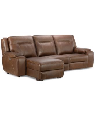 Furniture - 3-Pc. Leather Sectional with Power Recliner and Chaise