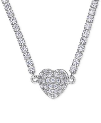 Macy's - Lab-Created Ruby (13 ct. t.w.) & Lab Created White Sapphire (1-1/4 ct. t.w.) Heart 17" Pendant Necklace in Sterling Silver