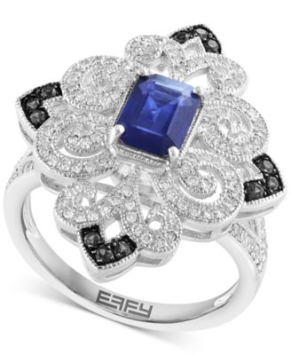 EFFY Collection - Sapphire (1-1/6 ct. t.w.) & Diamond (3/8 ct. t.w.) Statement Ring in Sterling Silver